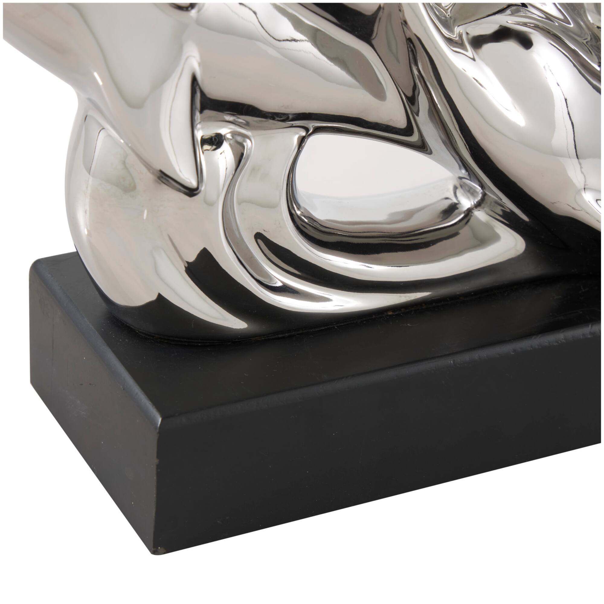 15.5" Silver Ceramic Dolphin Sculpture with Black Block Base